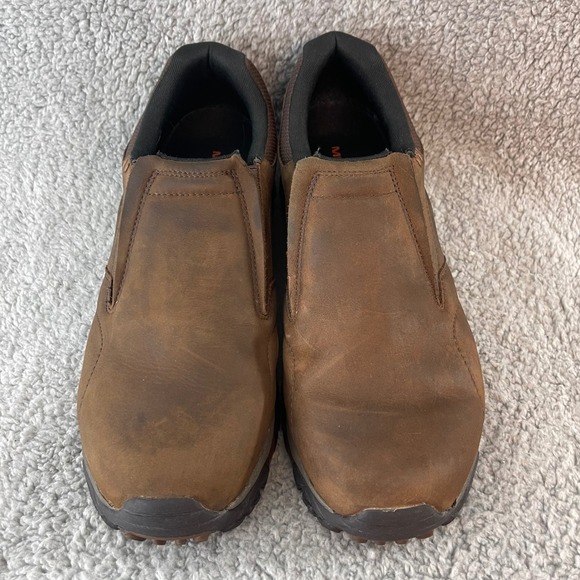 Merrell Jungle Moc Mens 13 Brown Leather Slip On Hiking Outdoor Vibram Shoes - Picture 3 of 9